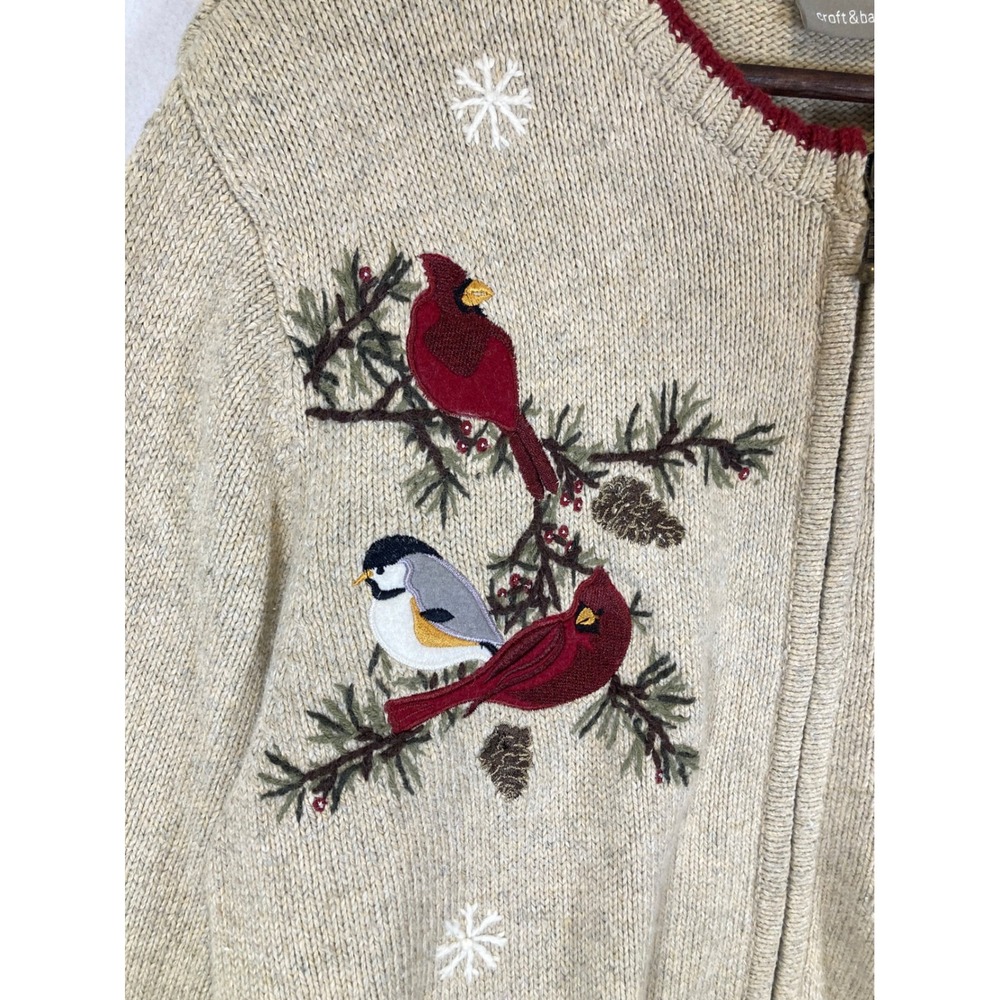Cabincore Croft & Barrow Women XL Silk Blend Bird Embroidered Zip Front Cardigan - Picture 4 of 12